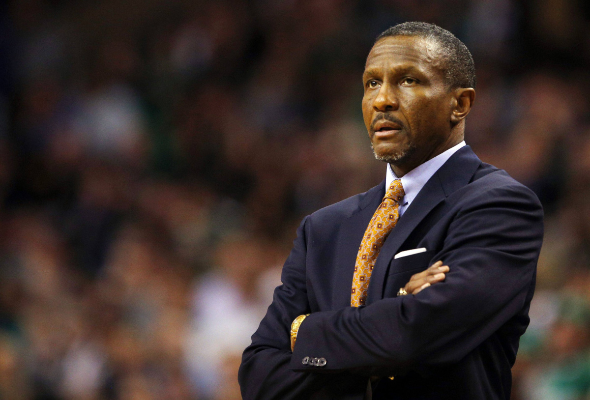 Toronto Raptors head coach Dwane Casey looks on from the bench in the second quarter of their NBA basketball game against the Boston Celtics in Boston