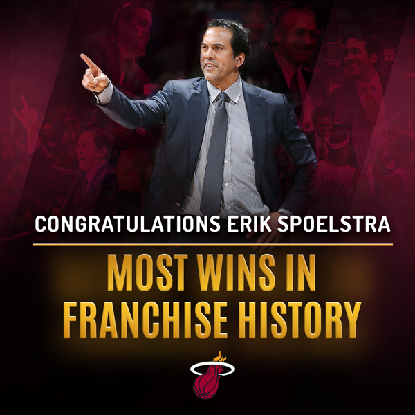 Erik Spoelstra Passes Pat Riley With Most Wins in Franchise History